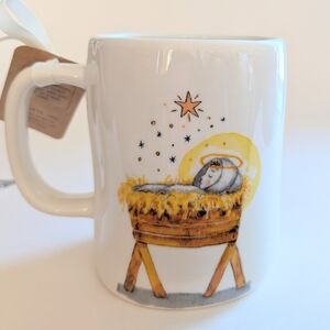Rae Dunn White Mug with Nativity Scene